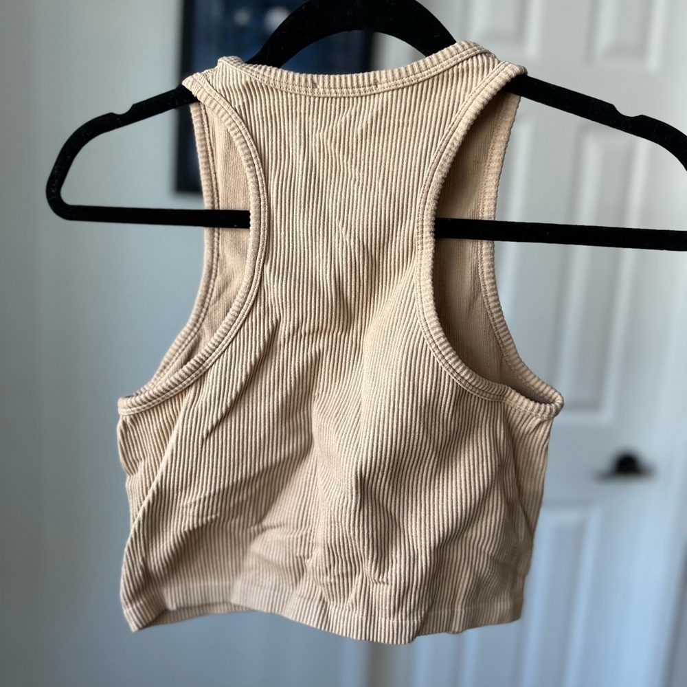 Seamless Ribbed Racer‎ Tank in Tan - Picture 2 of 6